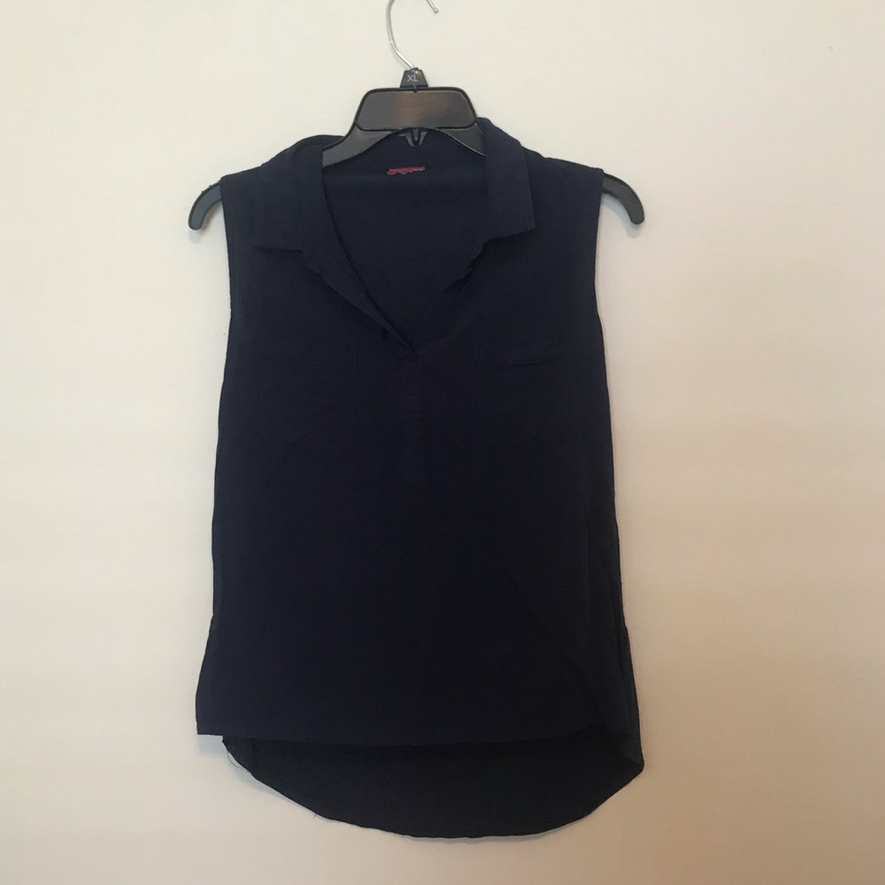 Dark Blue High To Low Sleeveless Shirt